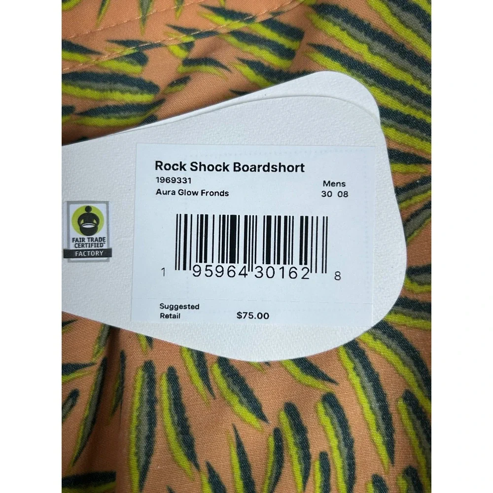 Prana Rock Shock Boardshort Aura Glow Fronds Orange Green‎ Mens 30 1969331 NEW